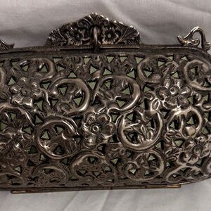 Elegant Silver Floral Clutch